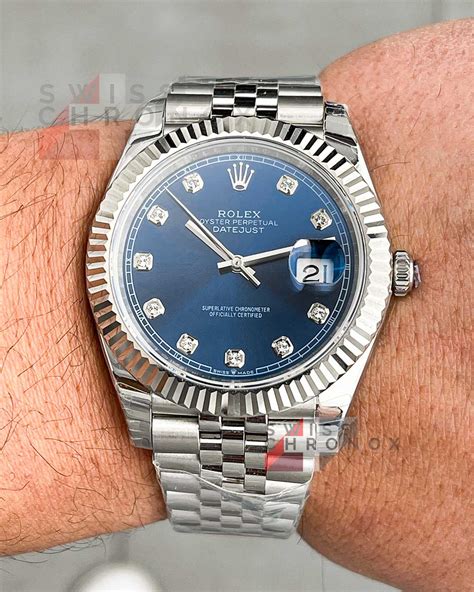 rolex datejust blue diamond dial wrist|rolex datejust diamond bezel aftermarket.